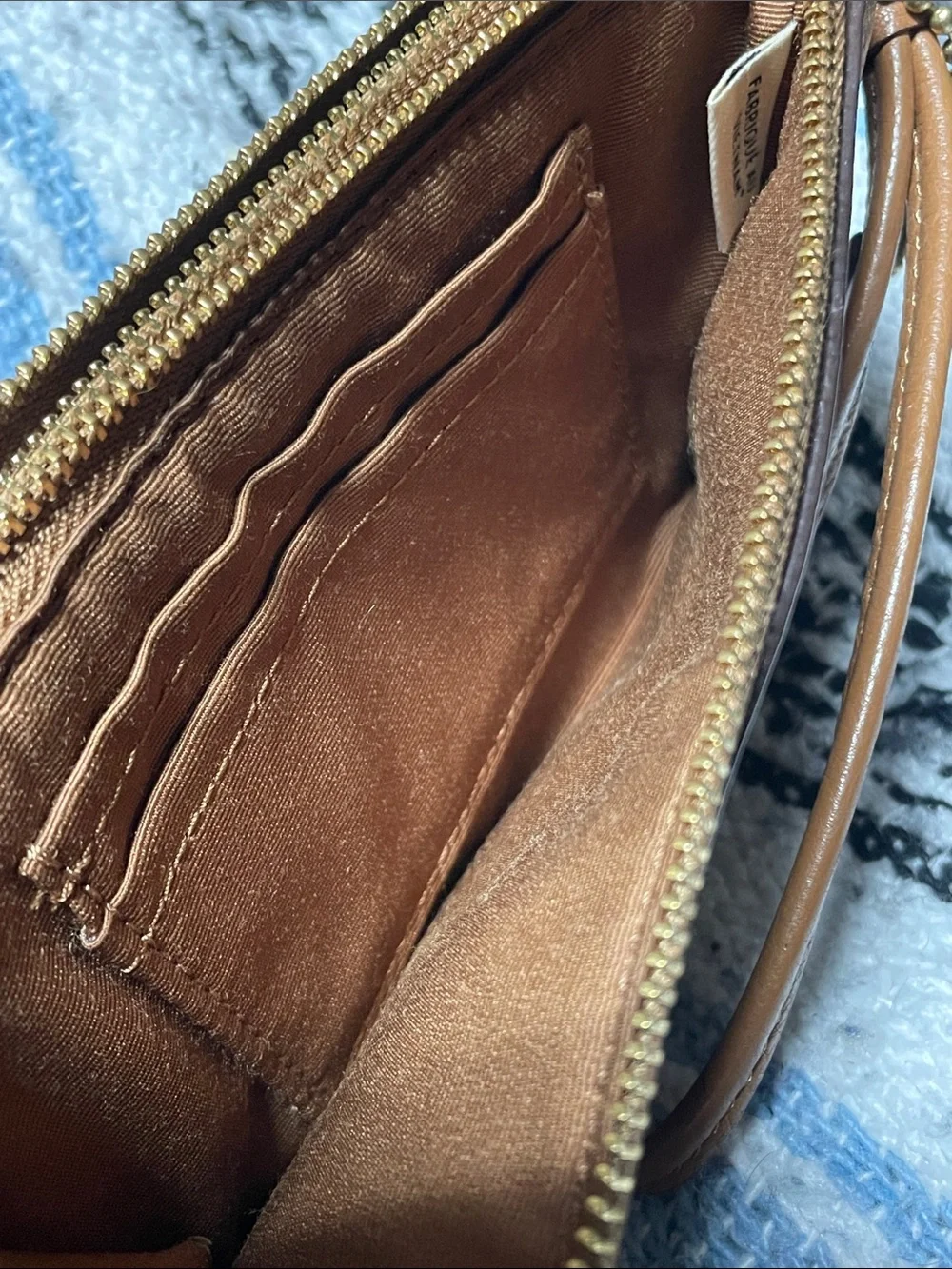 Coach Pebbled Leather Double Zip Wristlet in Chestnut Brown